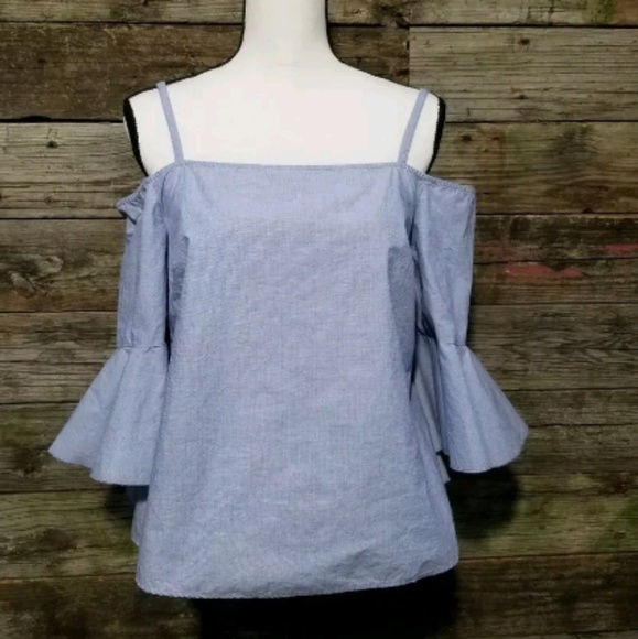 Kensie Tops - Kensie Blue Ruffle Sleeve Cold Shoulder Top Small
